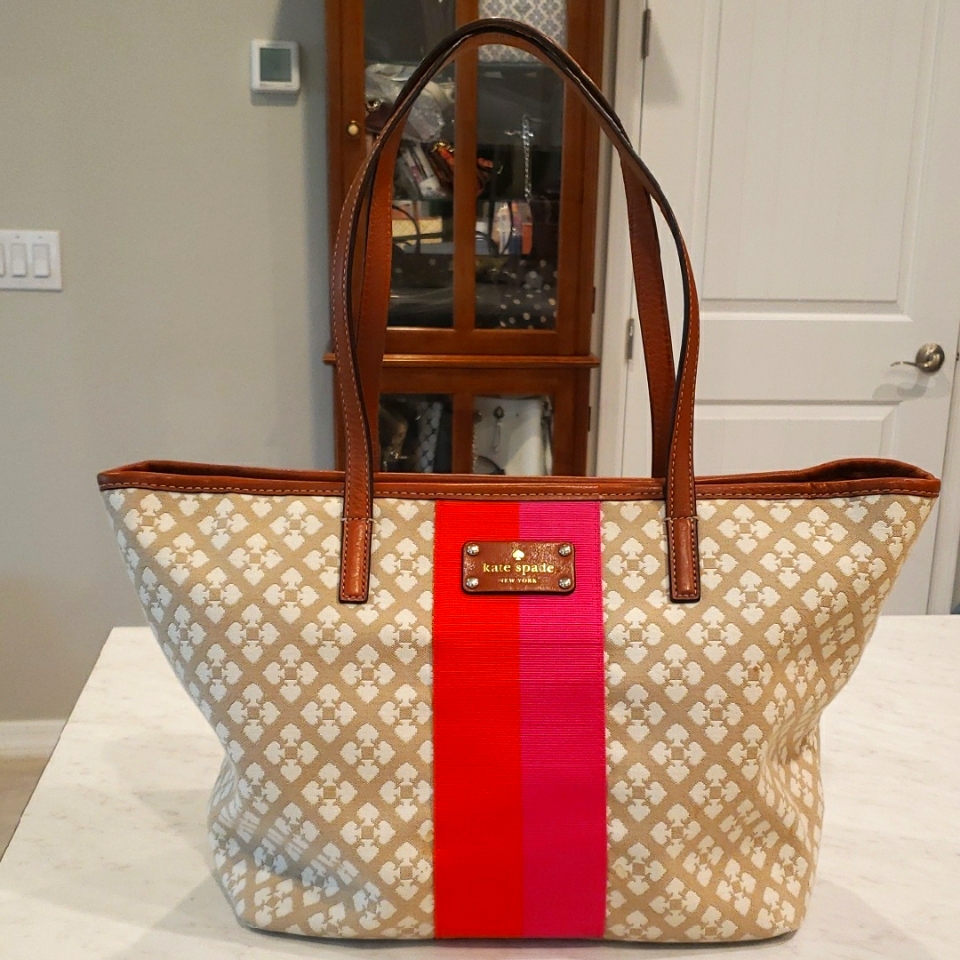 Kate Spade Canvas/Leather Beige Spades Tote Large Size